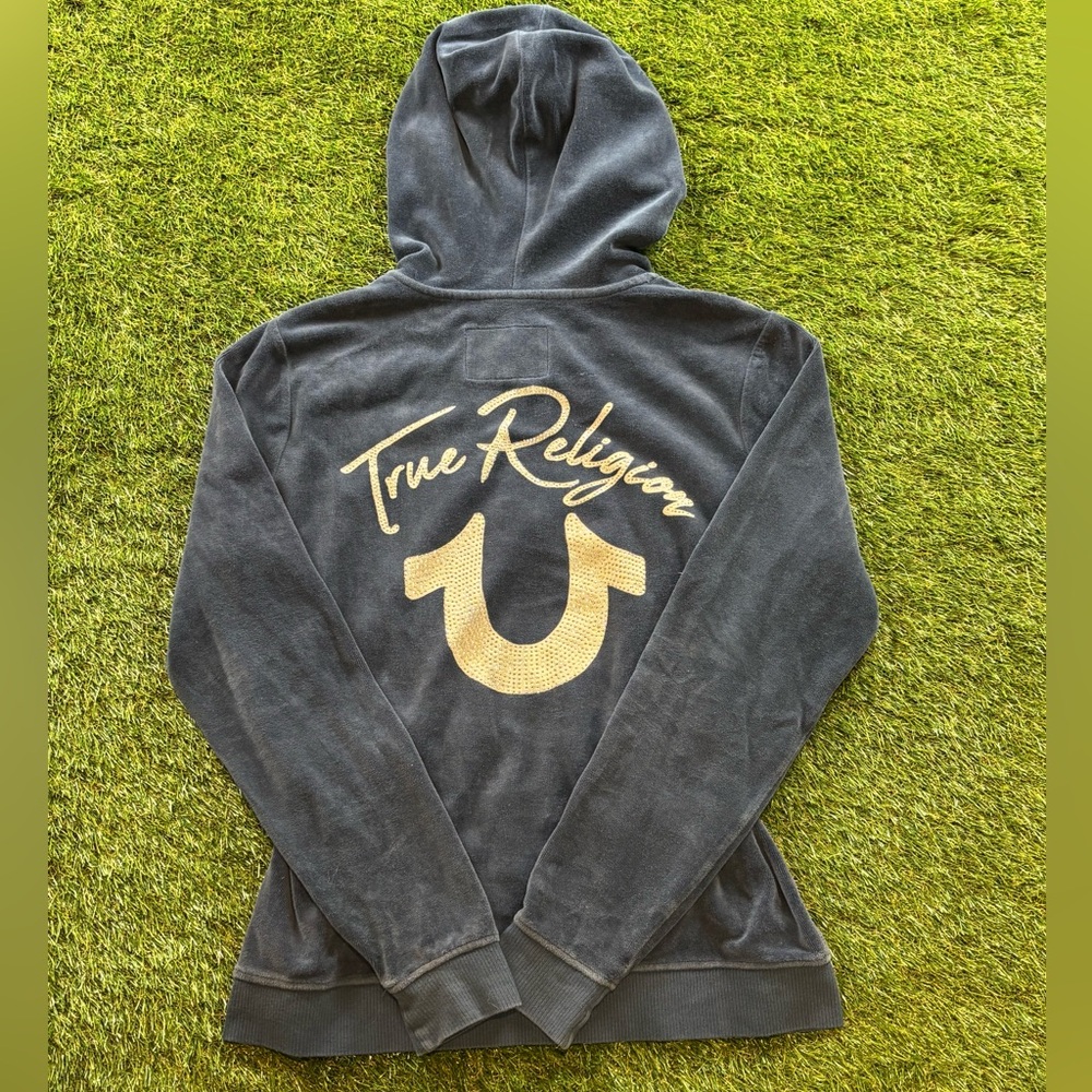 True Religion Blue Hoodie with Silver Bling